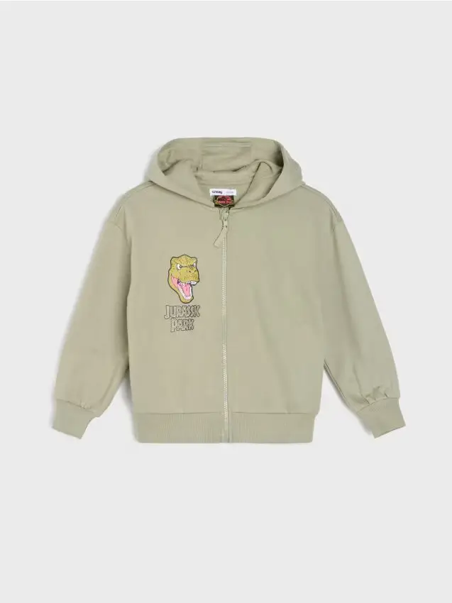 Top da jogging con zip e cappuccio Jurassic Park - verde polveroso