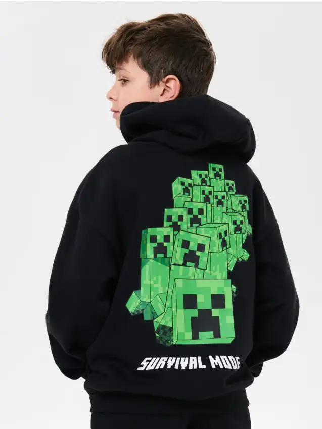 Top da jogging con zip e cappuccio Minecraft - nero