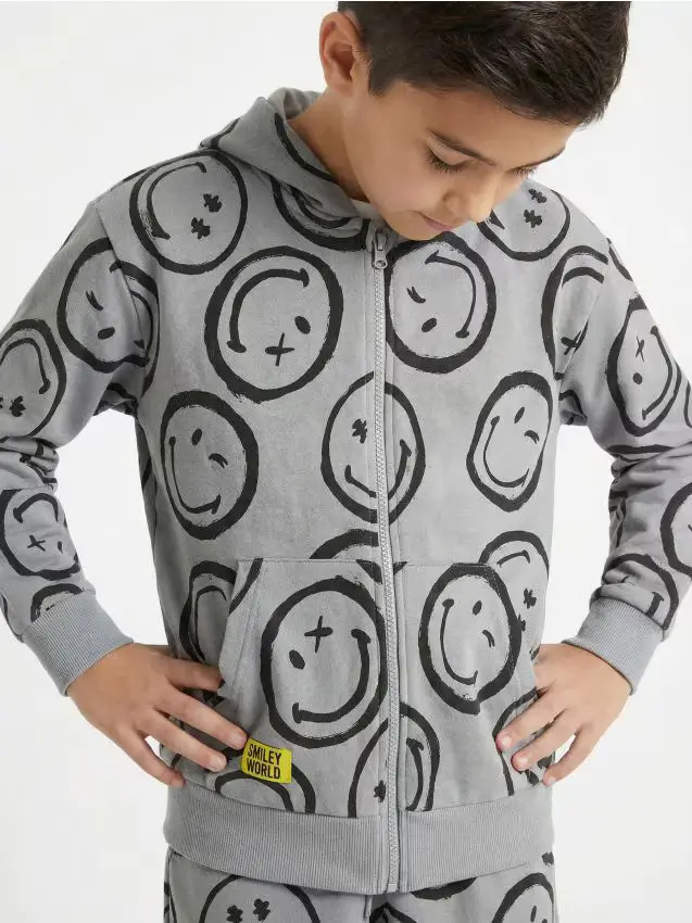 Top da jogging con zip e cappuccio Smiley World - grigio chiaro