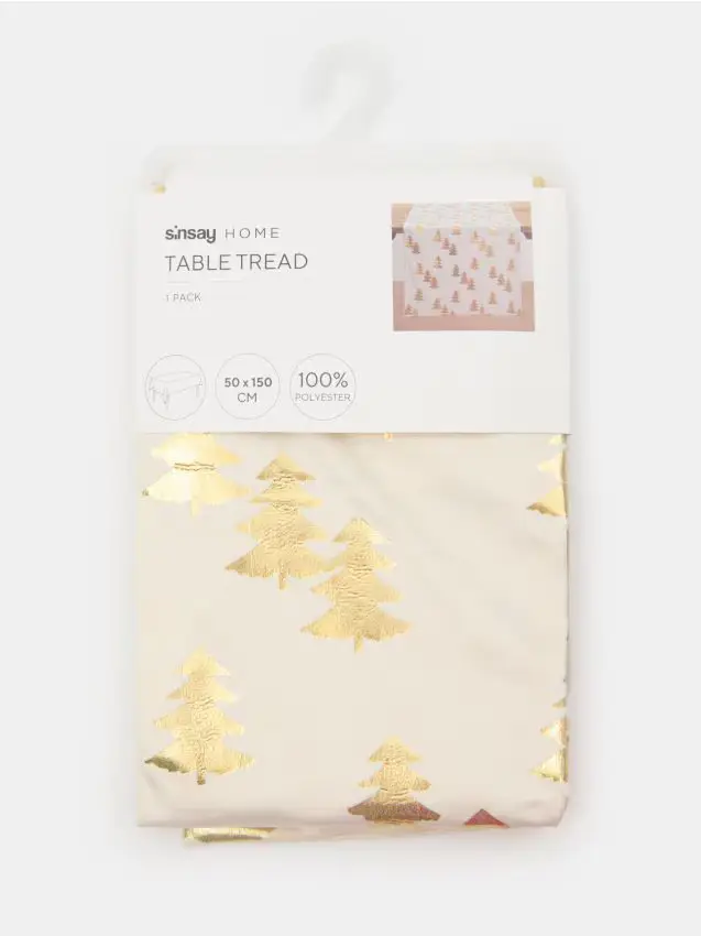 Tovaglia a striscia con motivo albero di Natale - panna