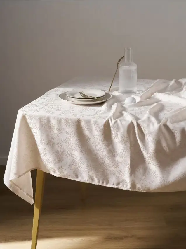 Tovaglia con motivo botanico in rilievo - grigio chiaro