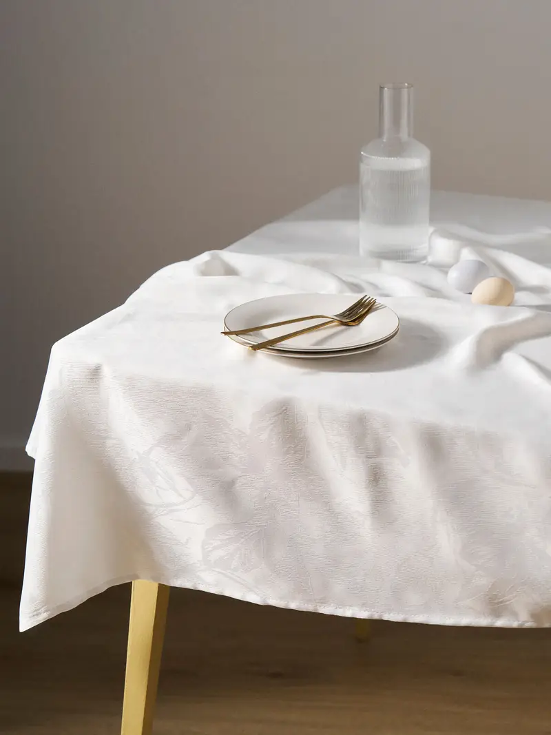 Tovaglia con motivo floreale goffrato - bianco miniatura 2