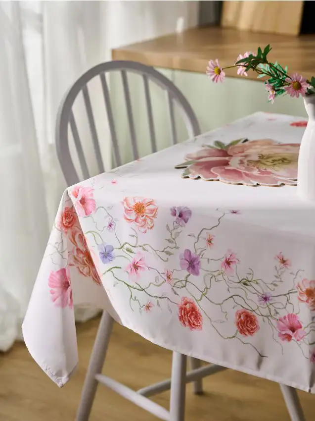 Tovaglia con motivo floreale - panna