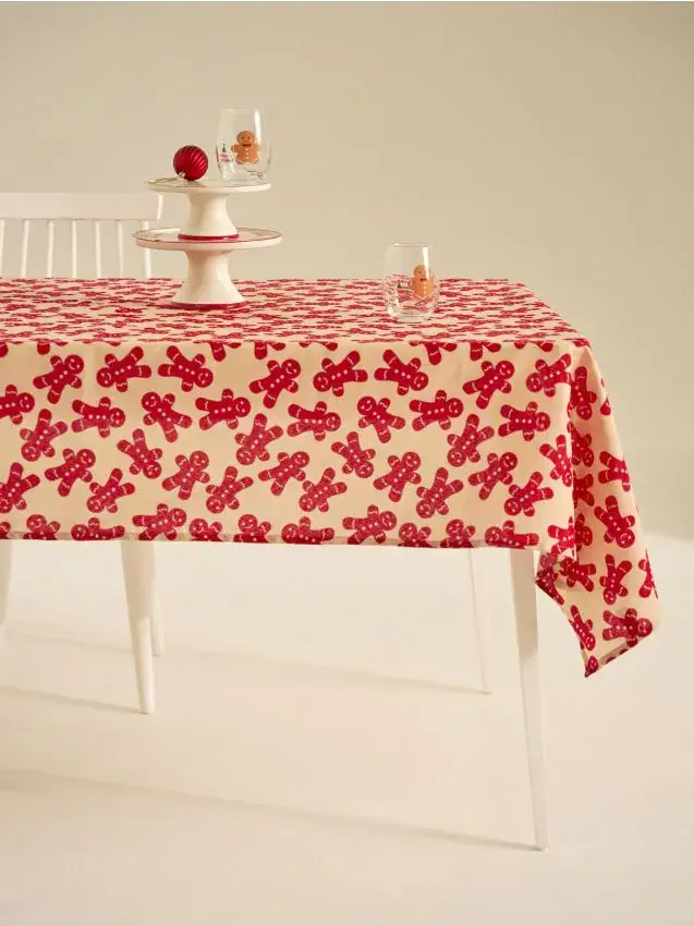 Tovaglia con stampa di ometto di pan di zenzero - rosso