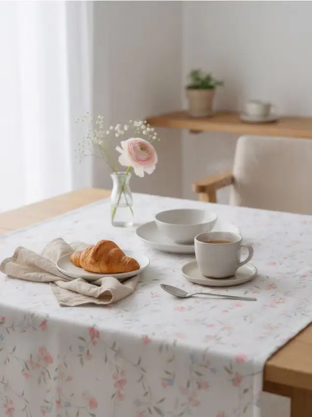 Tovaglia con stampa floreale - bianco