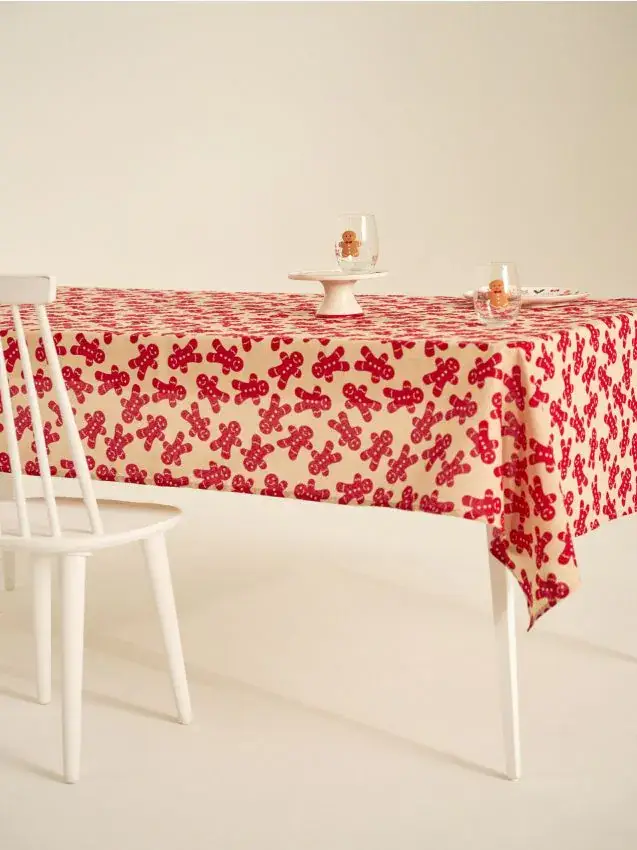 Tovaglia natalizia con motivo omino di pan di zenzero - beige