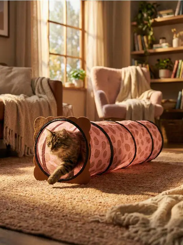 Tunnel per gatti con motivo biscotti - marrone