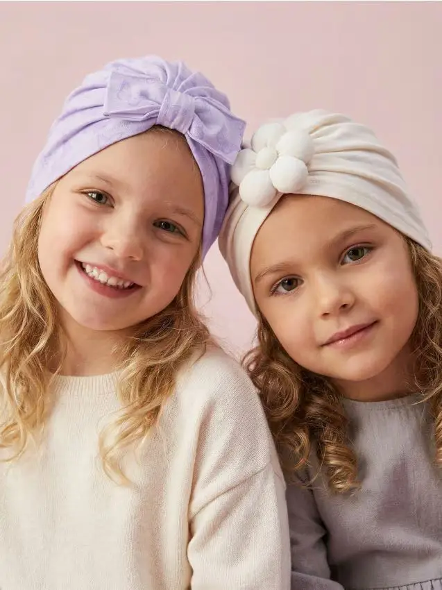 Turbante in cotone con fiore e fiocco - confezione da 2 - lavanda