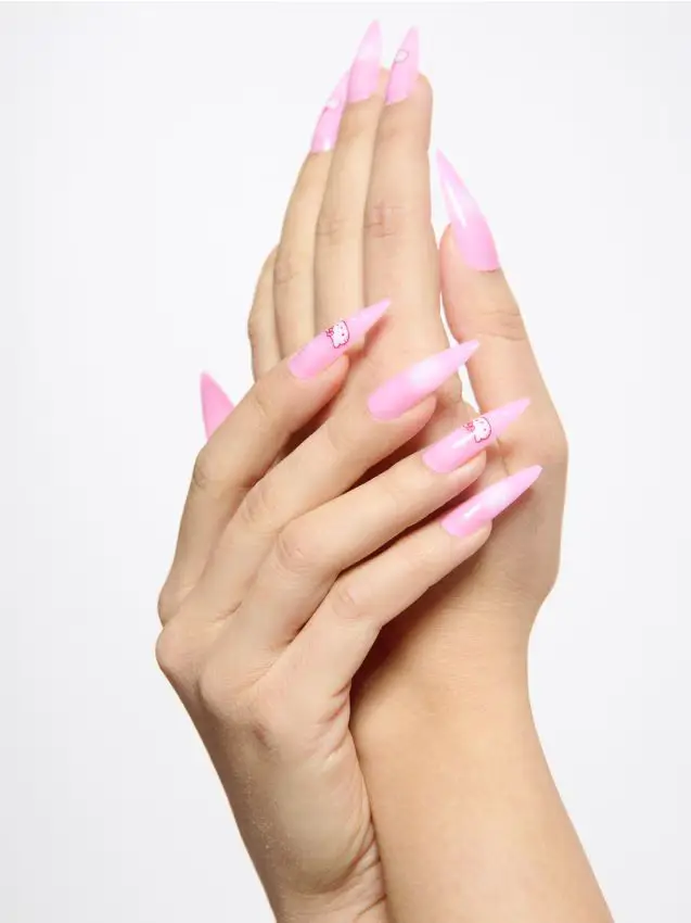Unghie finte a forma di mandorla Hello Kitty - rosa