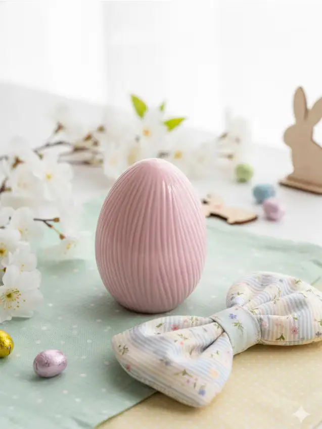 Uovo pasquale decorativo con texture a coste - rosa pastello