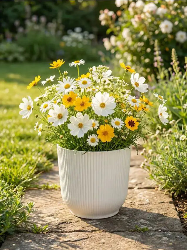 Vaso da fiori scanalato - bianco