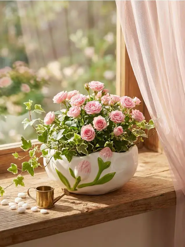 Vaso in ceramica con motivo a tulipani - multicolor