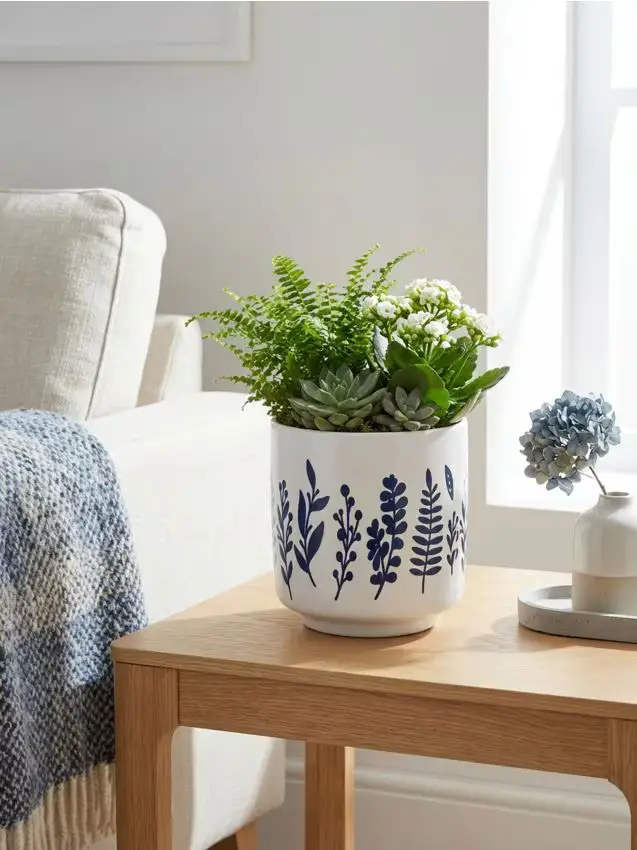 Vaso in ceramica con motivo botanico - multicolor