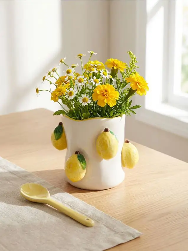 Vaso in ceramica con motivo di limoni - giallo