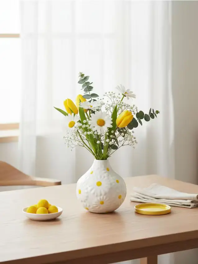 Vaso in ceramica con motivo di margherite - multicolor