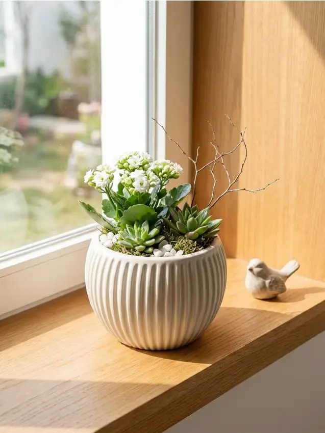 Vaso in ceramica scanalato - panna