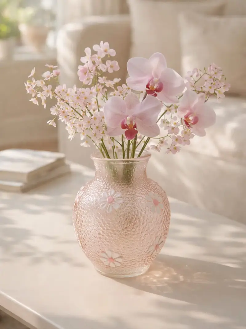 Vaso testurizzato con motivo floreale - rosa pastello miniatura 2