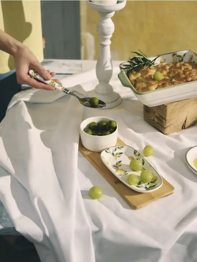 Vassoio da portata con due ciotoline e motivo di limoni - multicolor