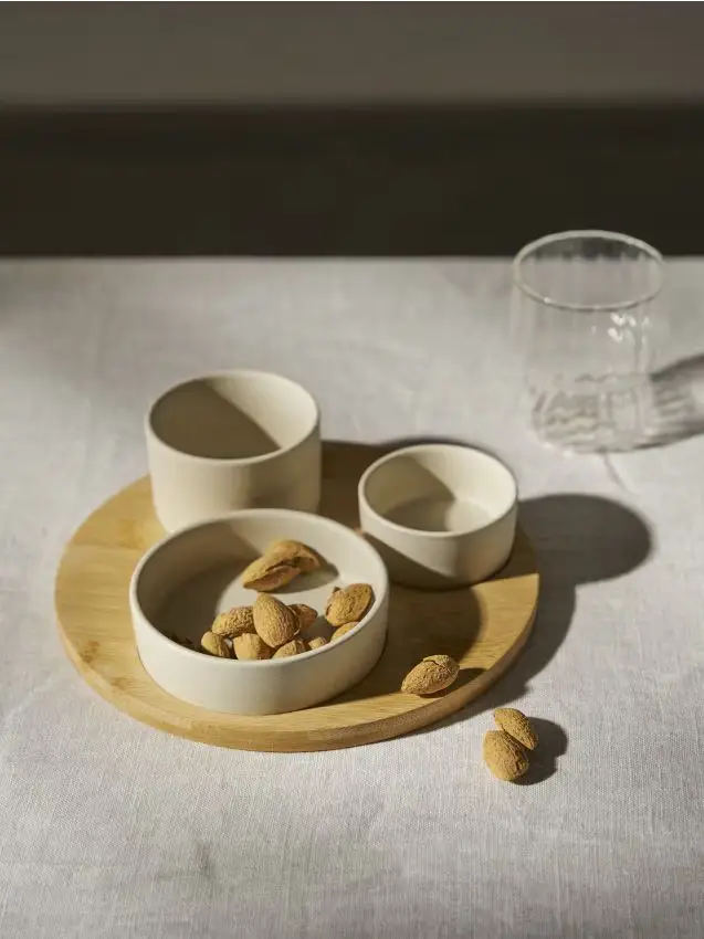 Vassoio da portata con tre ciotoline - beige