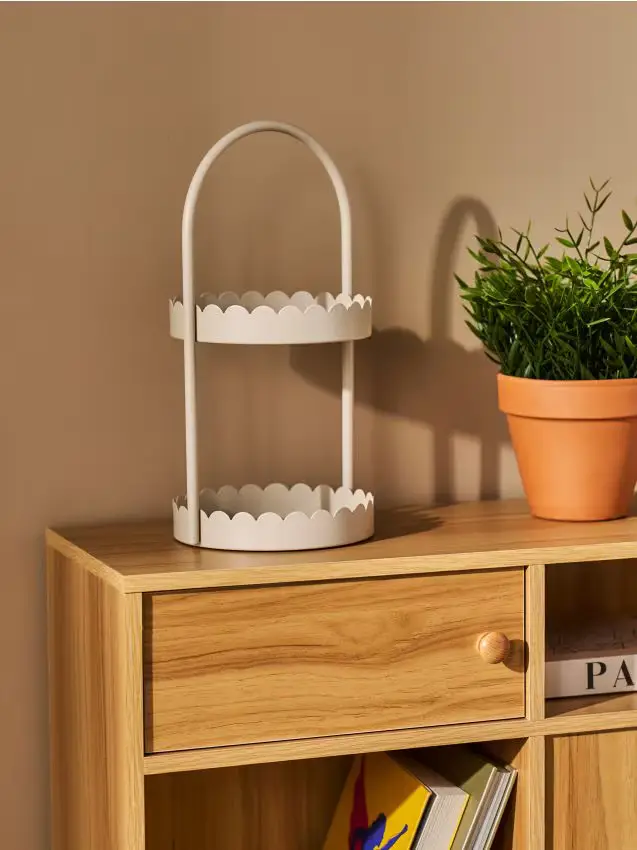 Vassoio decorativo a due piani con manico - beige