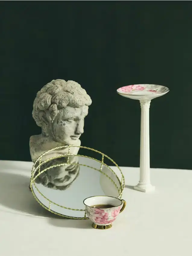 Vassoio decorativo con specchio - oro