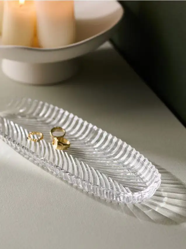 Vassoio decorativo in vetro a forma di foglia - clear