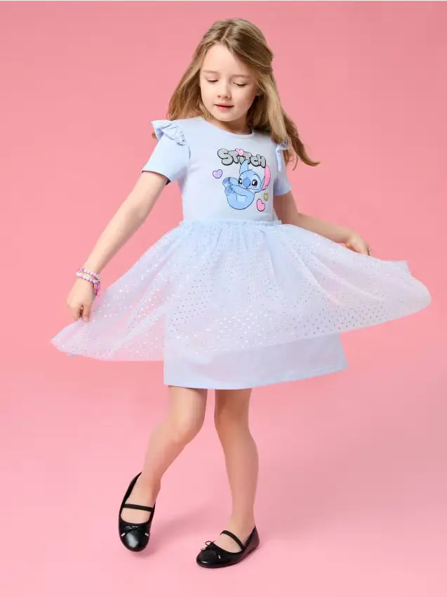 Vestito con fondo in tulle Lilo & Stitch - blu pallido