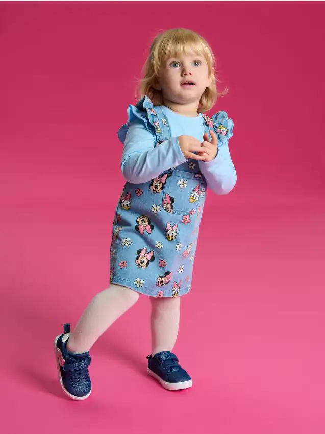 Vestito di jeans con spalline e stampa Minnie Mouse - blu