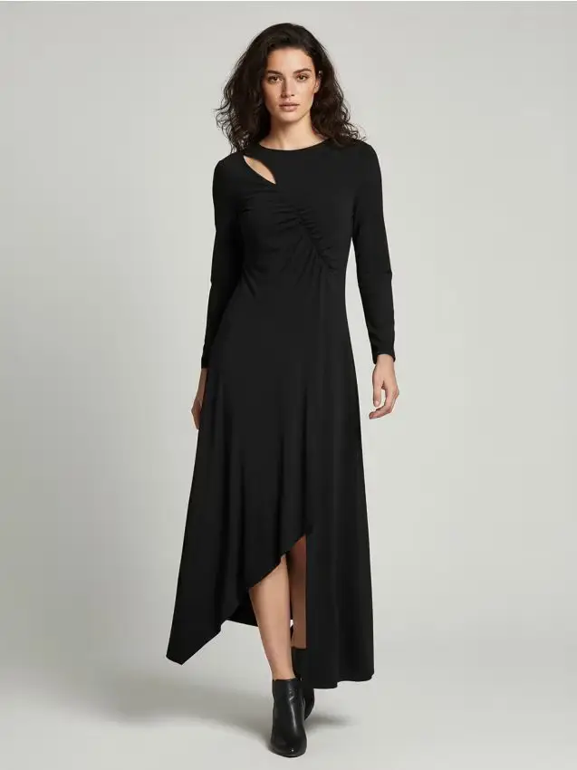 Vestito midi con base asimmetrica - nero