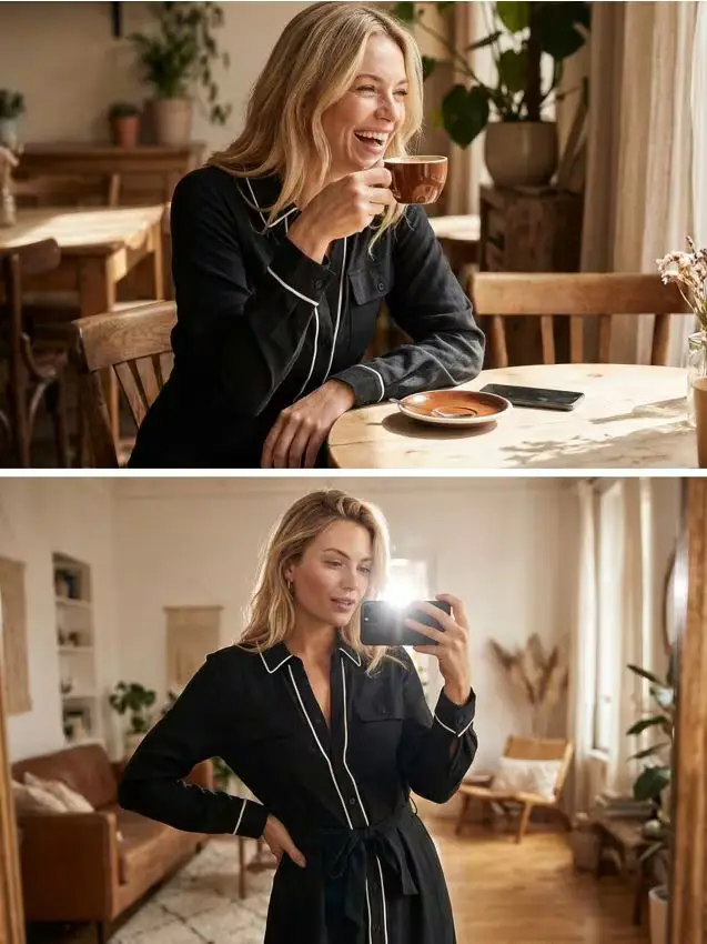 Vestito midi con cintura - nero