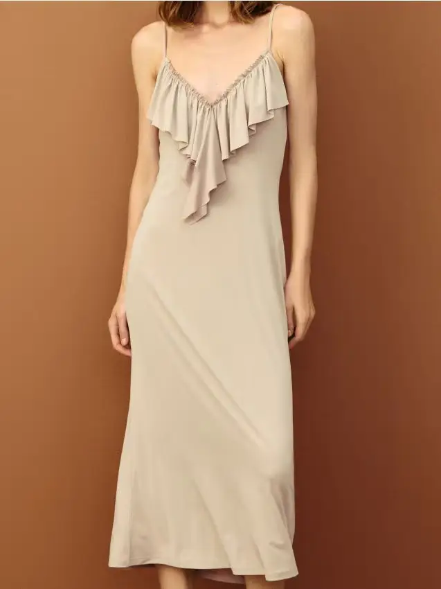Vestito midi con spalline - nude