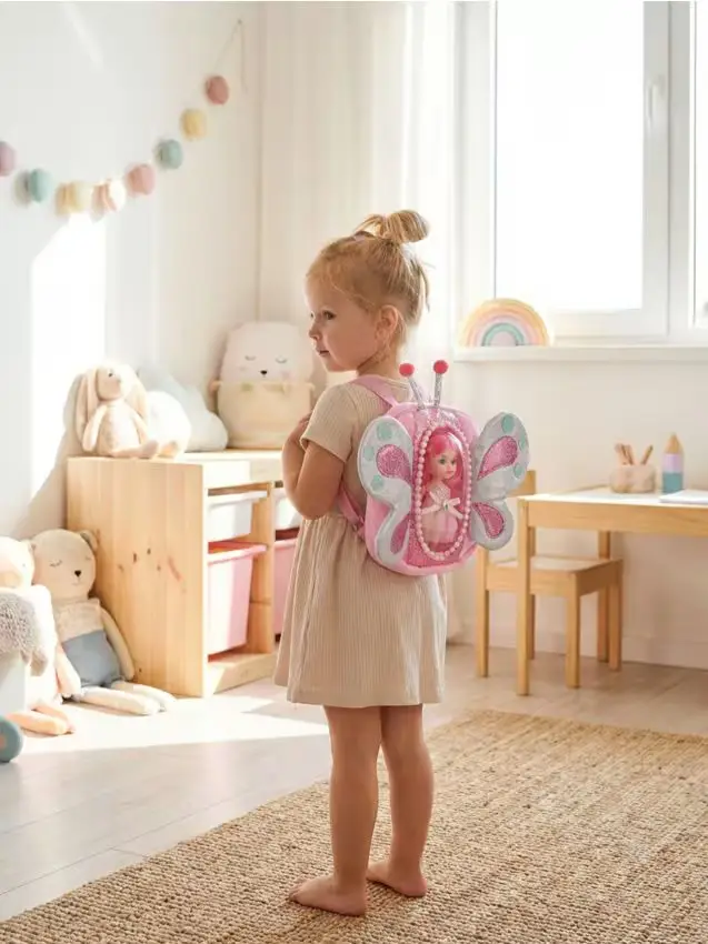 Zainetto a forma di farfalla con bambola inclusa - rosa aurora