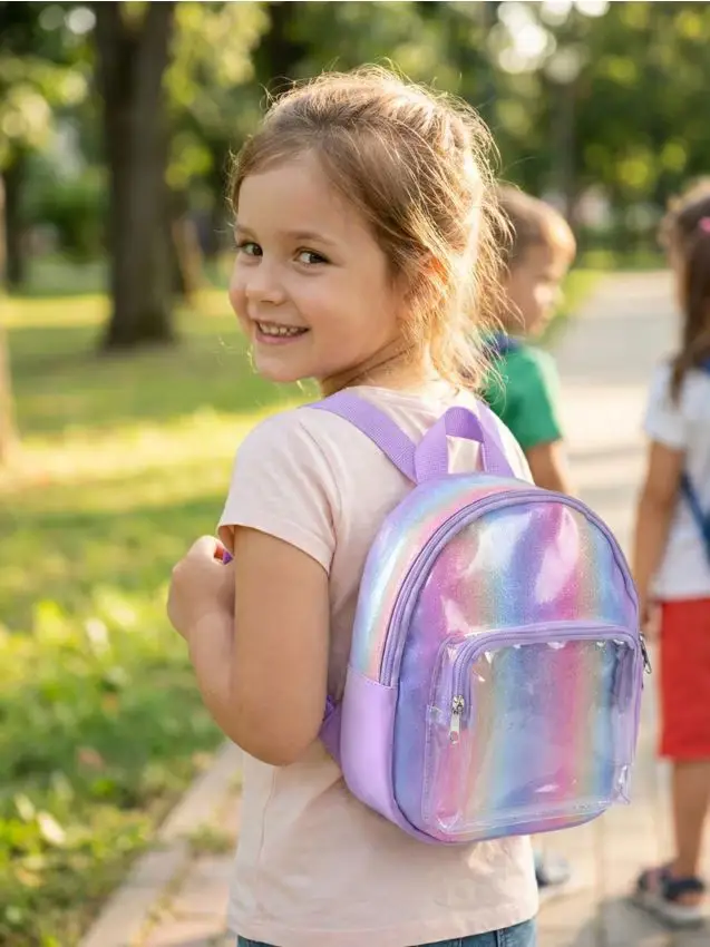 Zaino con effetto olografico e tasca trasparente - orchidea