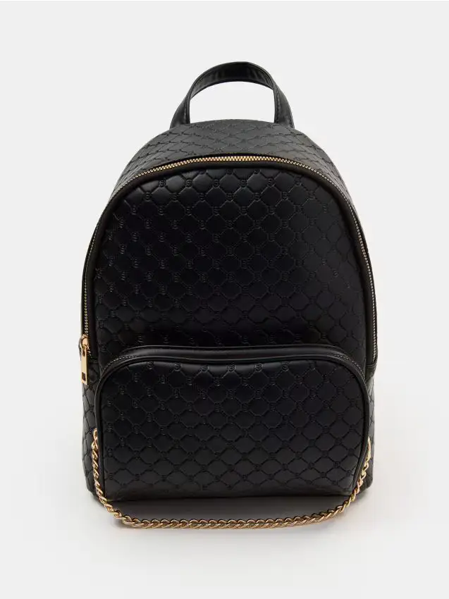 Zaino con motivo trapuntato e catena dorata - nero