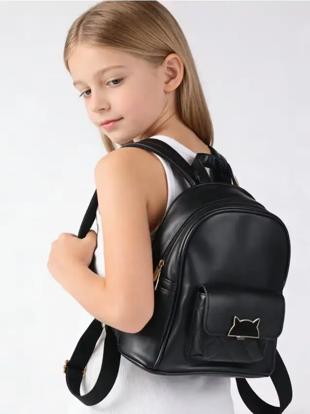 Zaino in similpelle con motivo gatto - nero