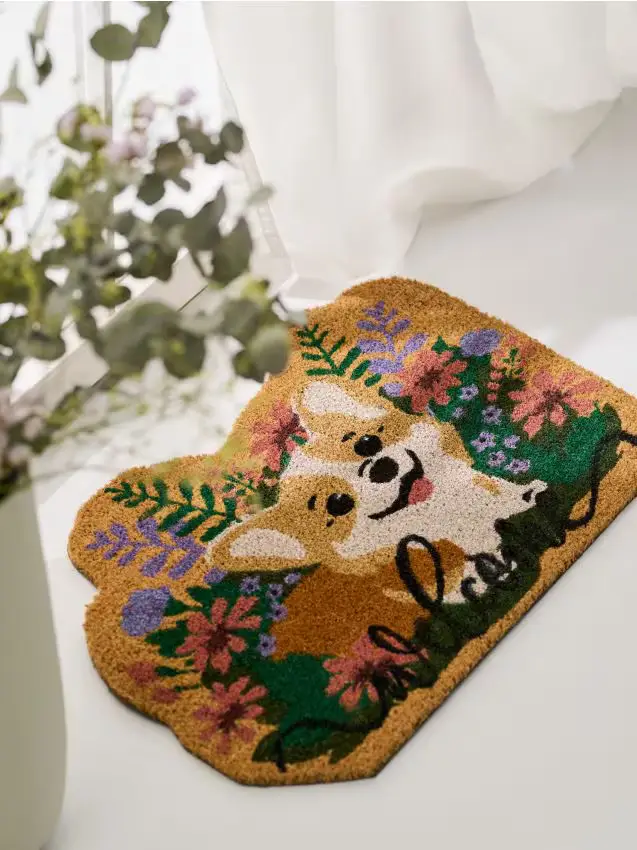 Zerbino con motivo corgi e scritta welcome - multicolor