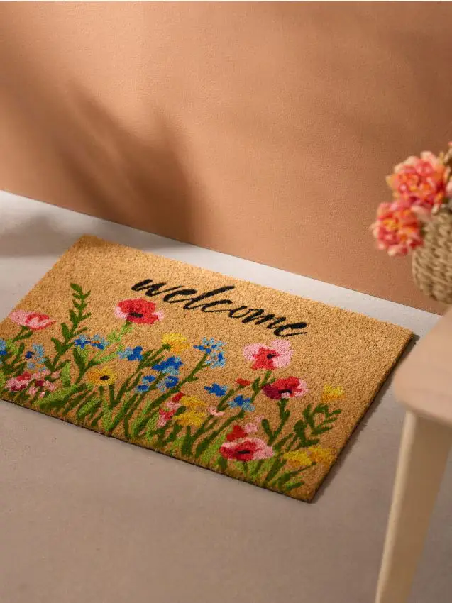 Zerbino con motivo floreale e scritta - beige