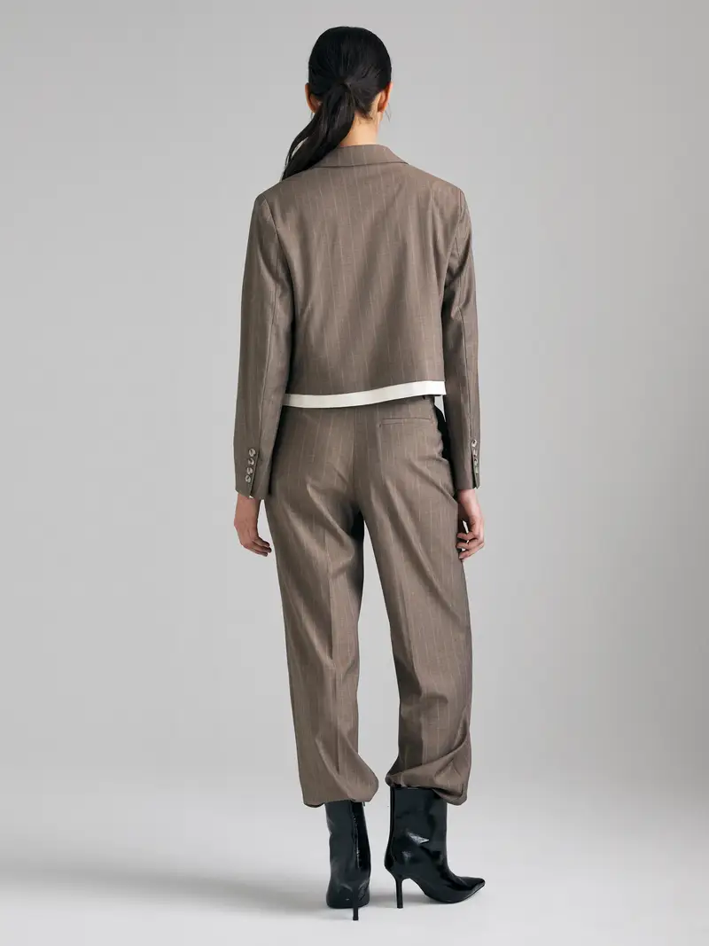 Blazer Cropped A Righe, Donna, Marrone miniatura 2