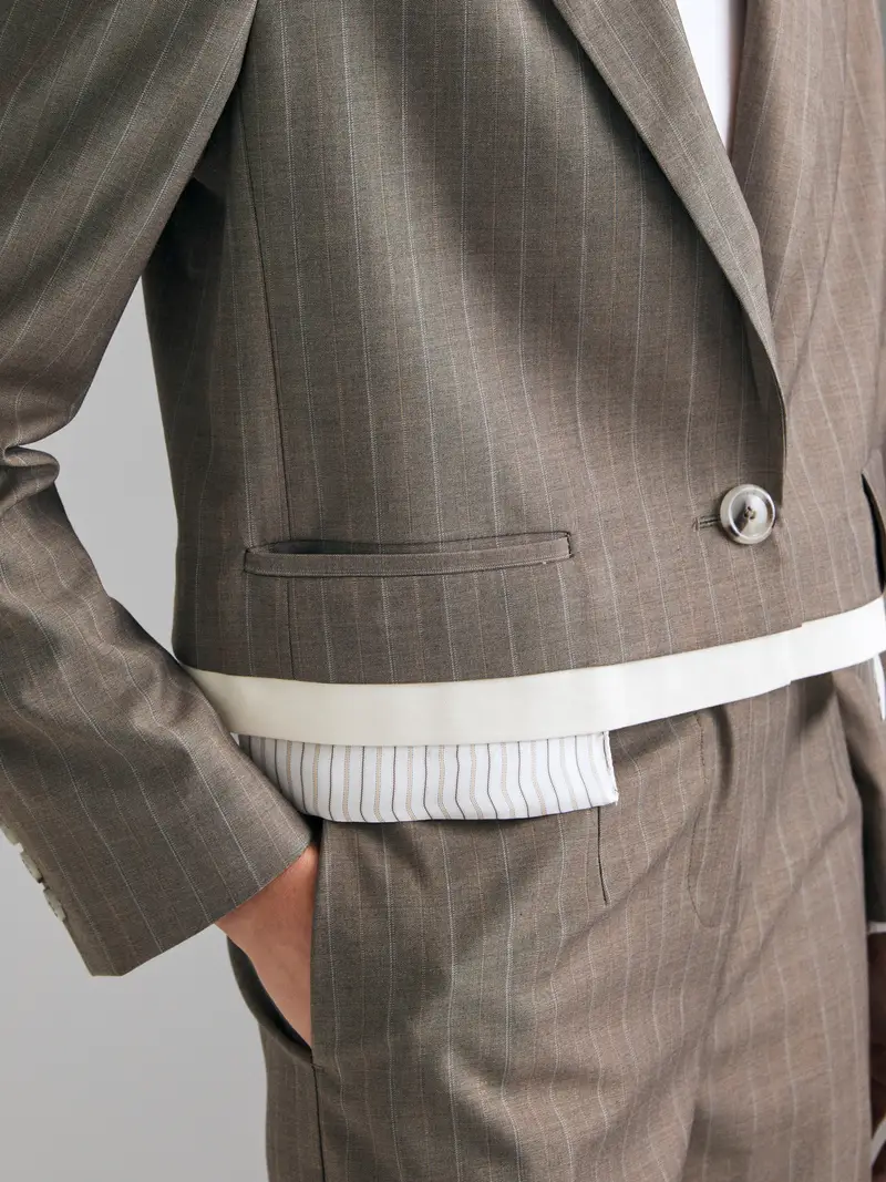 Blazer Cropped A Righe, Donna, Marrone miniatura 4