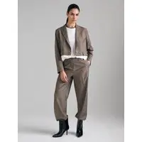 Blazer Cropped A Righe, Donna, Marrone miniatura 5