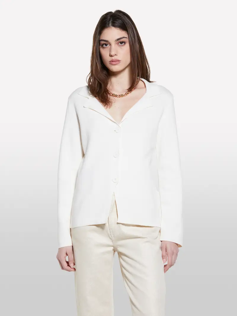 Blazer In Maglia Bianco Panna, Donna, Bianco Panna miniatura 4