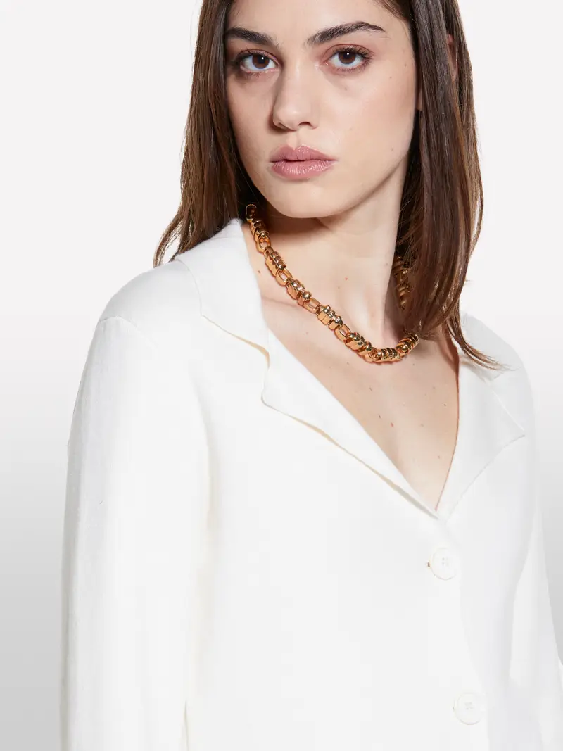 Blazer In Maglia Bianco Panna, Donna, Bianco Panna miniatura 5