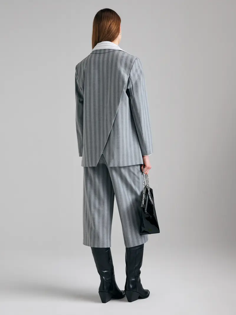 Blazer Over Fit Con Incrocio, Donna, Grigio miniatura 2