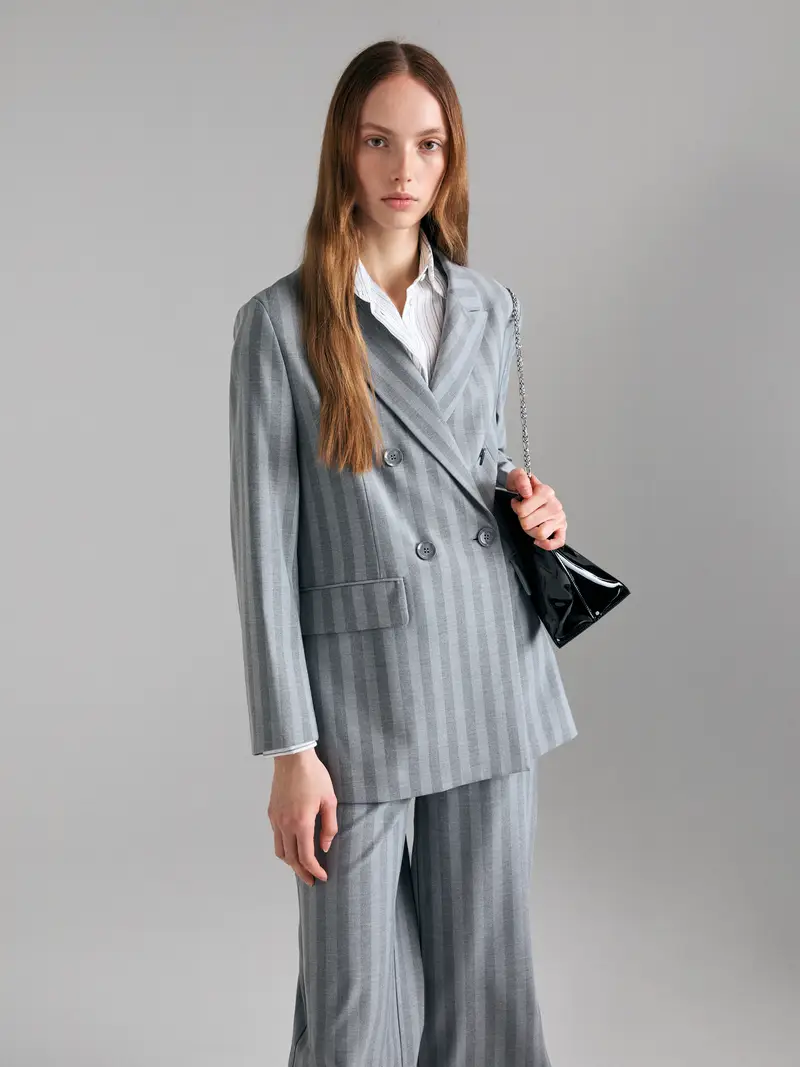 Blazer Over Fit Con Incrocio, Donna, Grigio miniatura 3