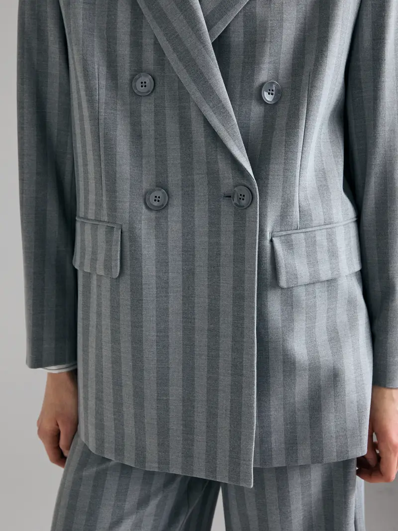 Blazer Over Fit Con Incrocio, Donna, Grigio miniatura 4