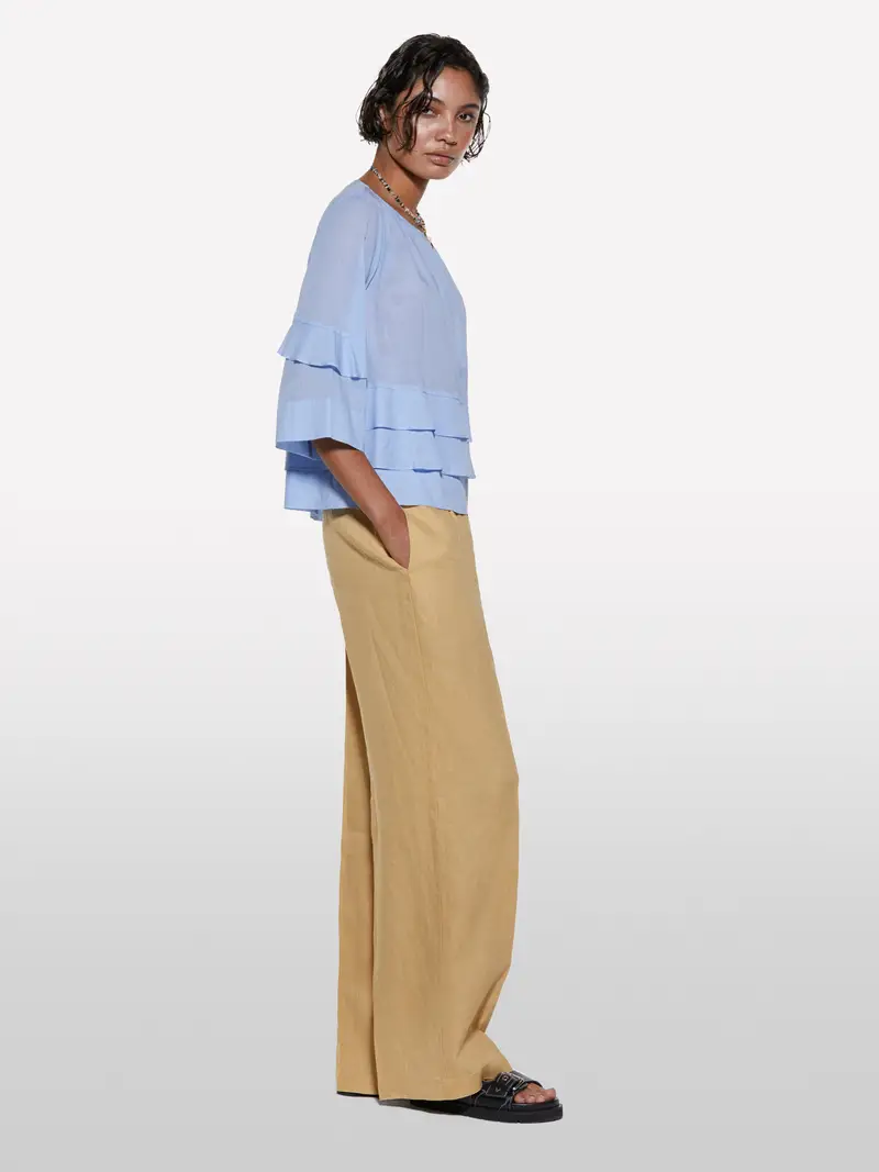 Blusa Azzurra Con Balze, Donna, Blu Chiaro miniatura 2