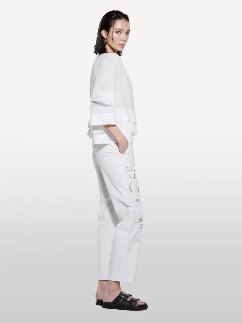 Blusa Bianca Con Balze, Donna, Bianco miniatura 2