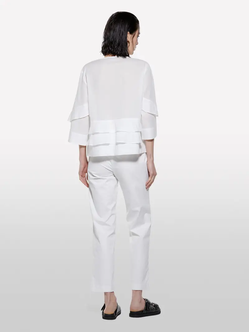 Blusa Bianca Con Balze, Donna, Bianco miniatura 3