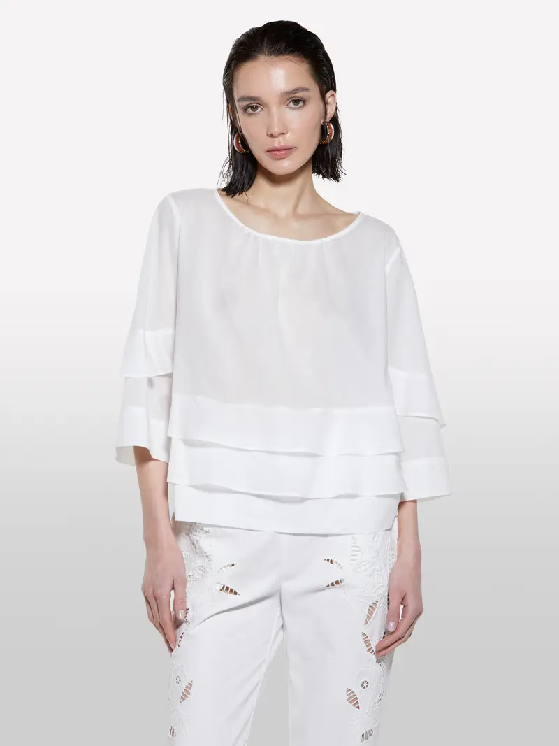 Blusa Bianca Con Balze, Donna, Bianco miniatura 4