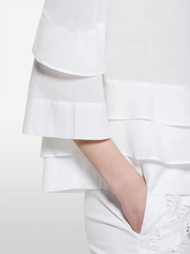 Blusa Bianca Con Balze, Donna, Bianco miniatura 5